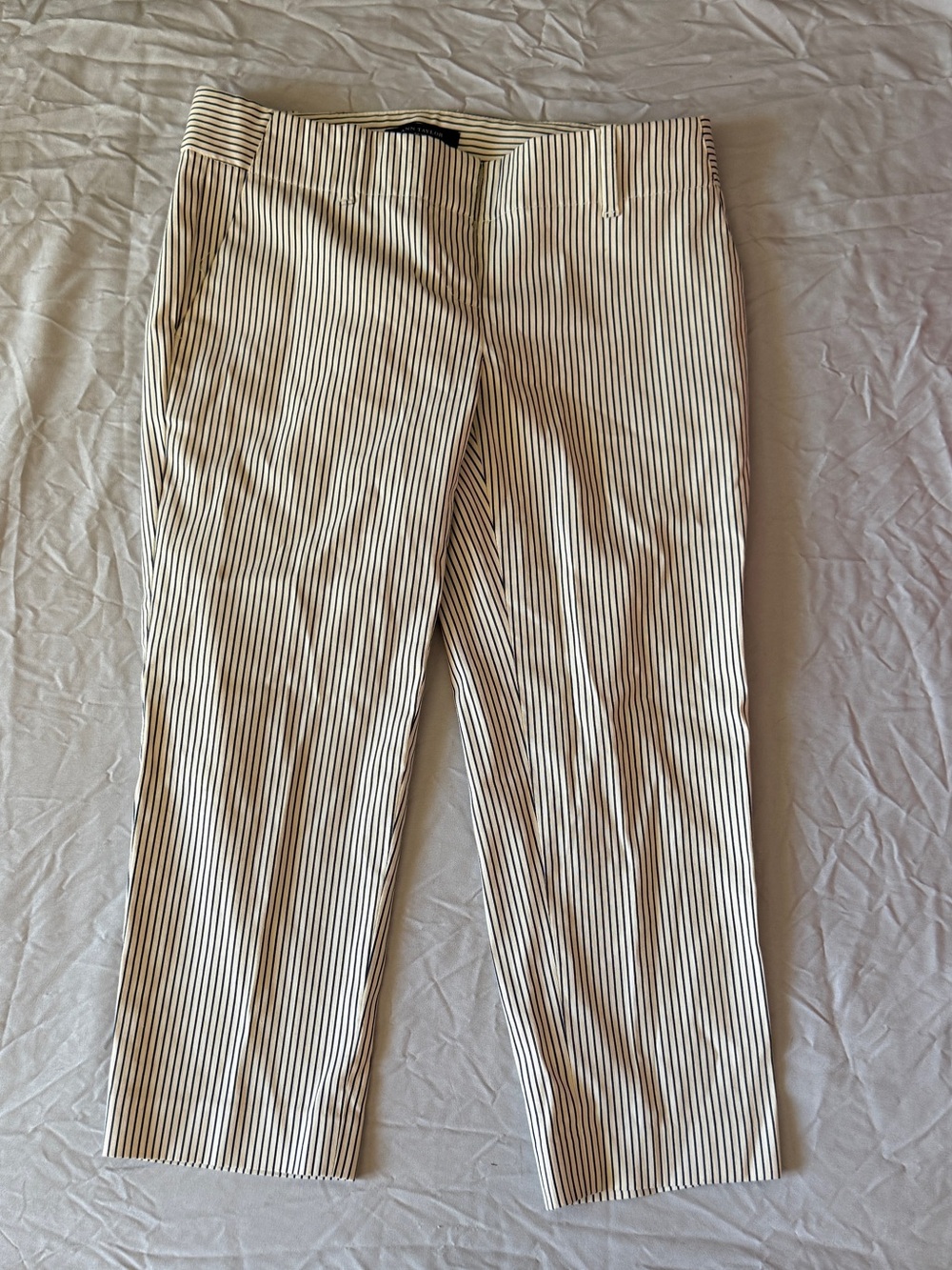 Ann Taylor Petite Cream and Black Striped Pants